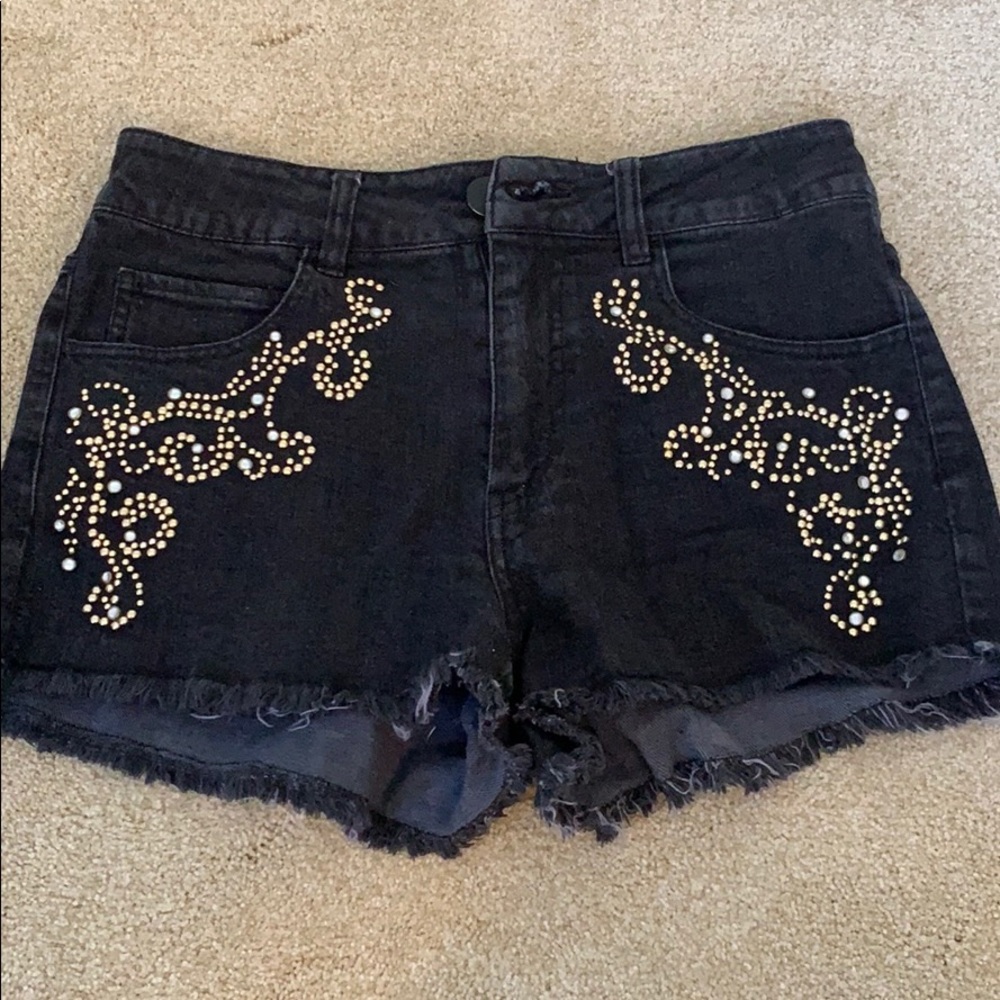 Forever 21 black embellished denim shorts